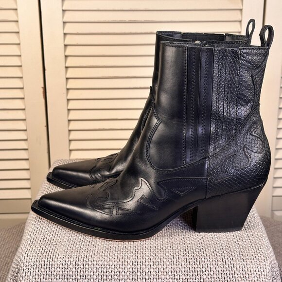 Dolce Vita Ramson Leather Western high Ankle Boots Booties Black Snake - Size 10 - Picture 2 of 8